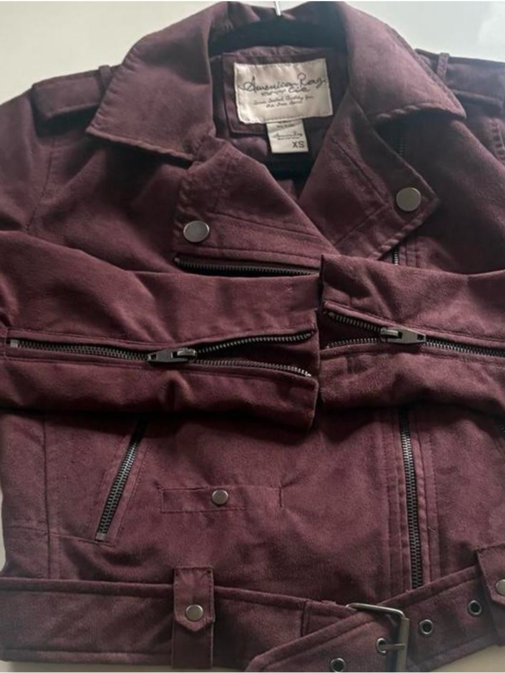 American Rag Deep Burgundy Suede-Style Moto Jacket